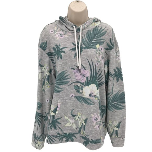 Original Use Tops - Original Use Womens Gray Floral Long Sleeve Pouch Pocket Hoody Size M